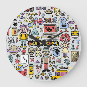 Reloj Redondo Grande Colorido conjunto de cosechas de Doodle School