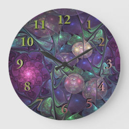 Reloj Redondo Grande Colorido Glittering Moderno Resumen Arte Fractal