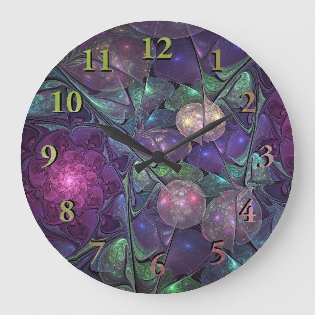 Reloj Redondo Grande Colorido Glittering Moderno Resumen Arte Fractal (Anverso)