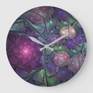 Reloj Redondo Grande Colorido Glittering Moderno Resumen Arte Fractal