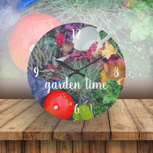 Reloj Redondo Grande Colorido jardín rústico de otoño