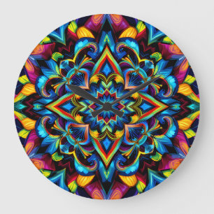 Reloj Redondo Grande Colorido Kaleidoscope Mandala iPhone 14 Funda
