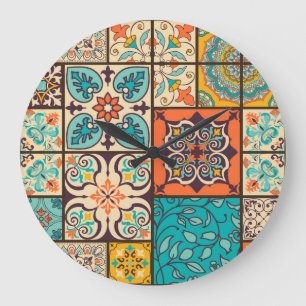 Reloj Redondo Grande Colorido mosaico de mosaico mallico islámico