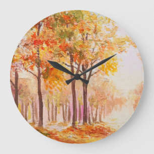 Reloj Redondo Grande Colorido paisaje de petróleo forestal del otoño