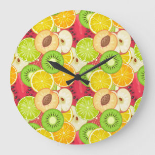 Reloj Redondo Grande Colorido patrón de fruta divertida