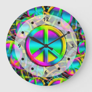 Reloj Redondo Grande Colorido patrón de PAZ sin fisuras + tus ideas