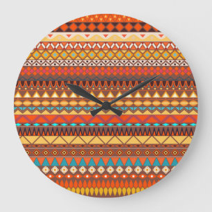 Reloj Redondo Grande Colorido patrón tribal étnico sin fisuras.