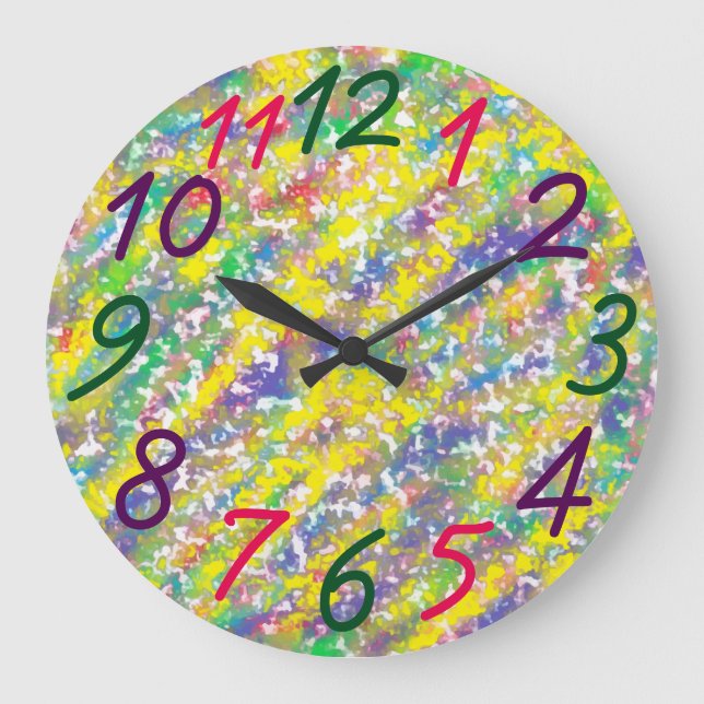 Reloj Redondo Grande Colorido Rainbow Crayons Design Fun (Anverso)