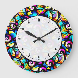 Reloj Redondo Grande Colorido Resumen Aspecto De Vidrio Manchado