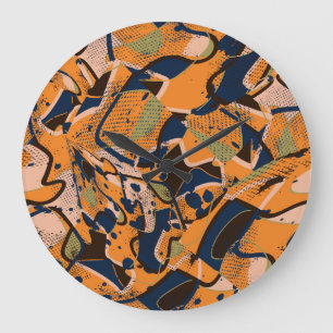 Reloj Redondo Grande Colorido telón de fondo geométrico vintage sin cos