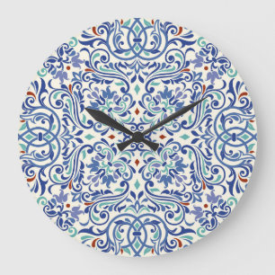 Reloj Redondo Grande Colorido Turco: Elegancia De Azulejos Sin Fin.
