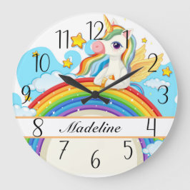 Reloj Redondo Grande Colorido Unicornio y Arcoíris Personalizado