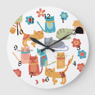 Reloj Redondo Grande Coloridos gatos gitanos imprimen regalos para los 