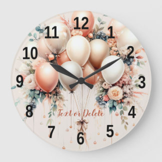 Reloj Redondo Grande Coloridos globos florales de color blanco Peach El