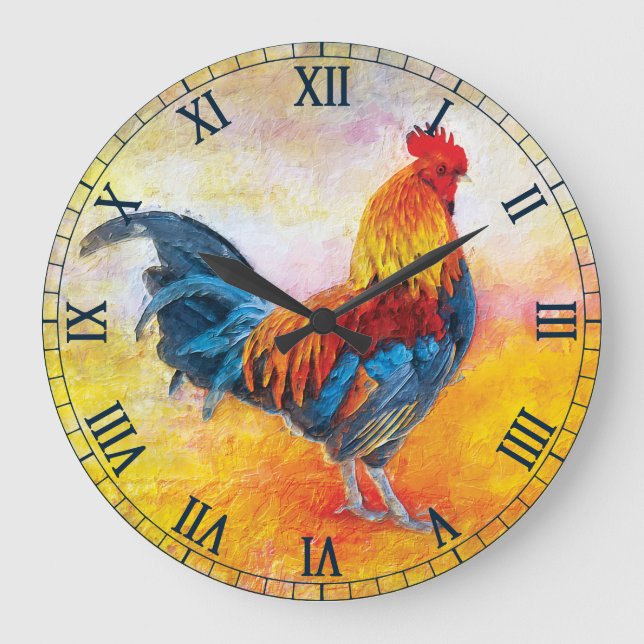 Reloj Redondo Grande Coloridos números romanos de gallo (Anverso)