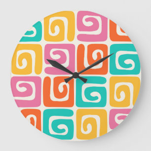 Reloj Redondo Grande Coloridos remolinos geométricos retro y audaces vi