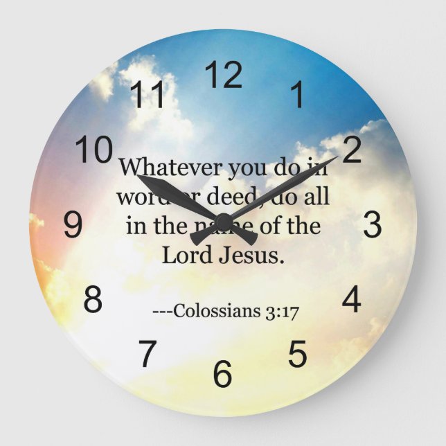 Reloj Redondo Grande Colossian 3:17, Escritura Bíblica Cristiana  (Anverso)
