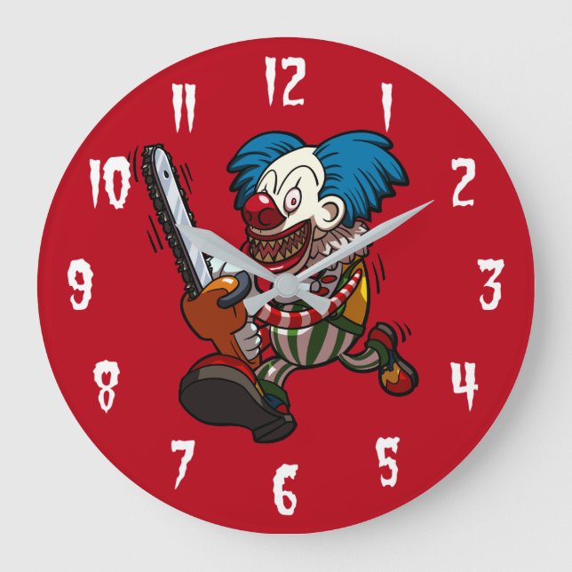 Reloj Redondo Grande Colourful Chainsaw Clown Halloween Horror Cartoon (Anverso)