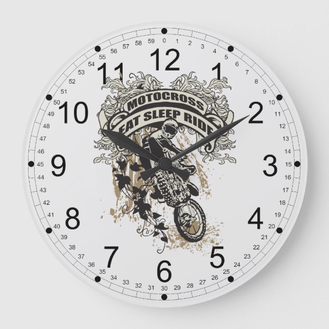 Reloj Redondo Grande Coma, duerma, monte el motocrós (Anverso)