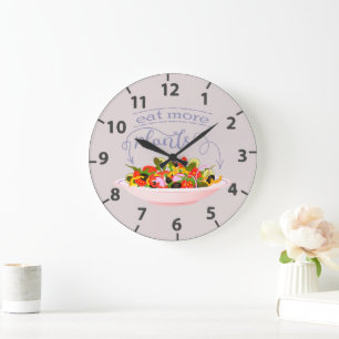Reloj Redondo Grande Coma más plantas con letras de motivación de ensal
