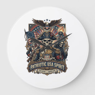 Reloj Redondo Grande Comandante de cráneo colonial patriótico Sk oscuro