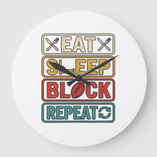 Reloj Redondo Grande Come Dormir Bloquear Repetir Camiseta Vintage de F