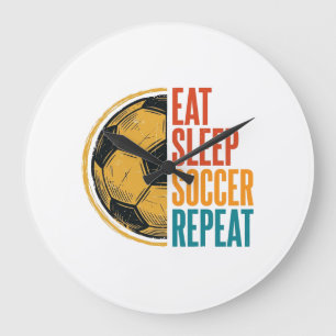 Reloj Redondo Grande Come Fútbol Duerme Repite Camiseta Vintage Fútbol 