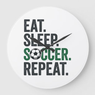 Reloj Redondo Grande Come Fútbol Duerme Repite Diseño de Camiseta Vinta