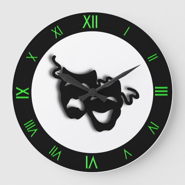 Reloj Redondo Grande Comedia y tragedia Guay Green Theatre Wall Clock (Anverso)