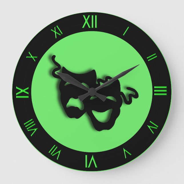 Reloj Redondo Grande Comedia y tragedia Neon Green Theatre Wall Clock (Anverso)