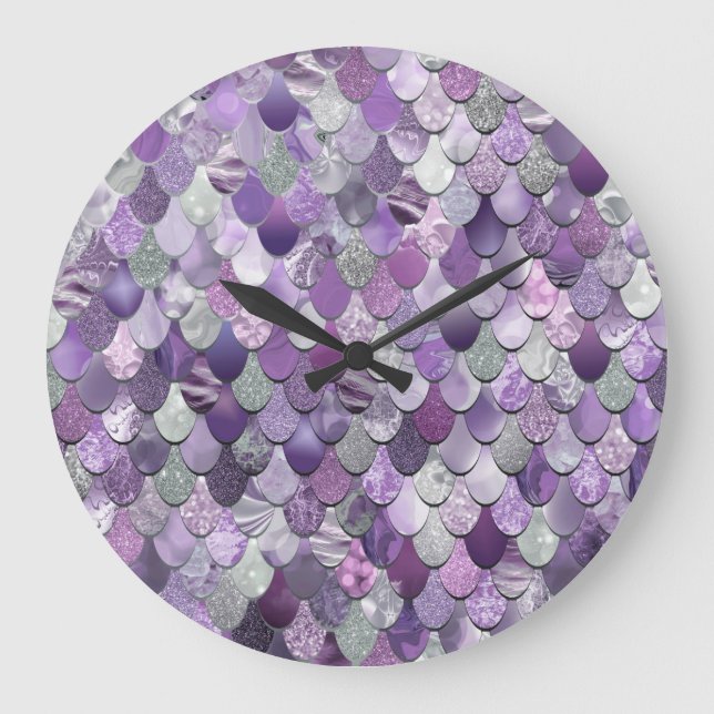 Reloj Redondo Grande Comedor de Sirena Decoración Púrpura (Anverso)
