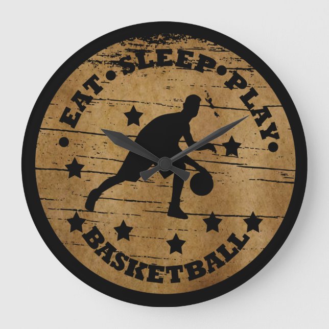 Reloj Redondo Grande Comer Dormir Jugar Baloncesto (Anverso)