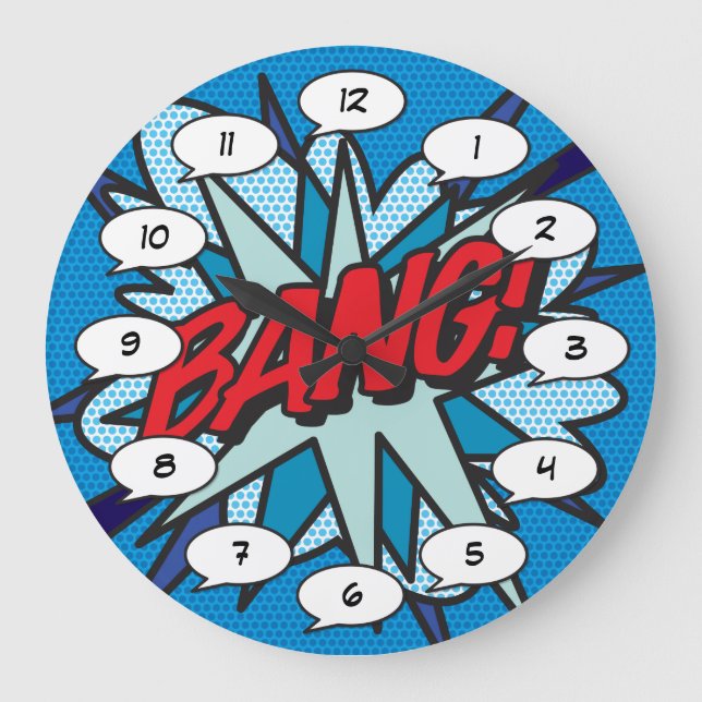 Reloj Redondo Grande Cómic Book Pop Art BANG (Anverso)