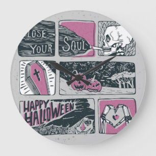 Reloj Redondo Grande Comic Halloween: Ilustracion divertido