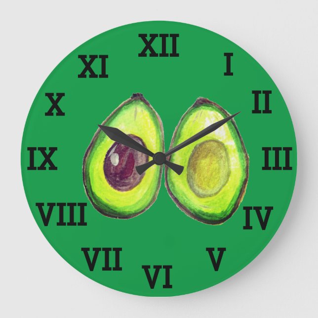 Reloj Redondo Grande Comida de acuarela sana y vegetal de aguacate (Anverso)
