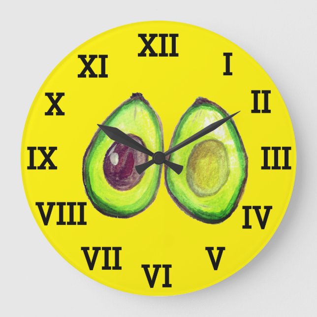 Reloj Redondo Grande Comida de acuarela sana y vegetal de aguacate (Anverso)