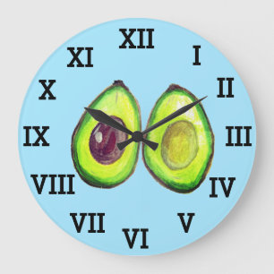 Reloj Redondo Grande Comida de acuarela sana y vegetal de aguacate