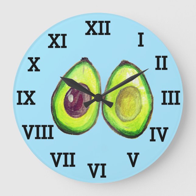 Reloj Redondo Grande Comida de acuarela sana y vegetal de aguacate (Anverso)