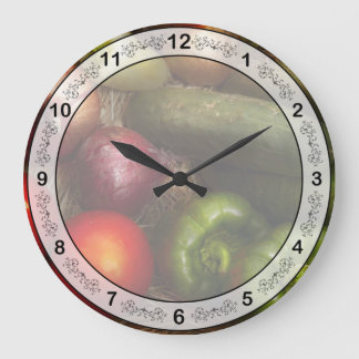 Reloj Redondo Grande Comida - Verduras - Cebolla, Tomates, Pimientos, y