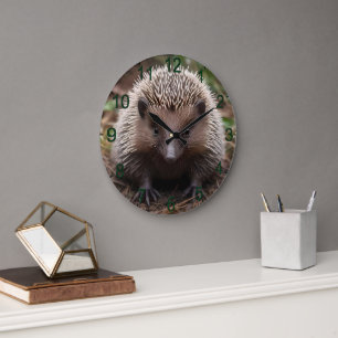 Reloj Redondo Grande **"Comienzos Spiky: El Adorable Bebé Echidna"**
