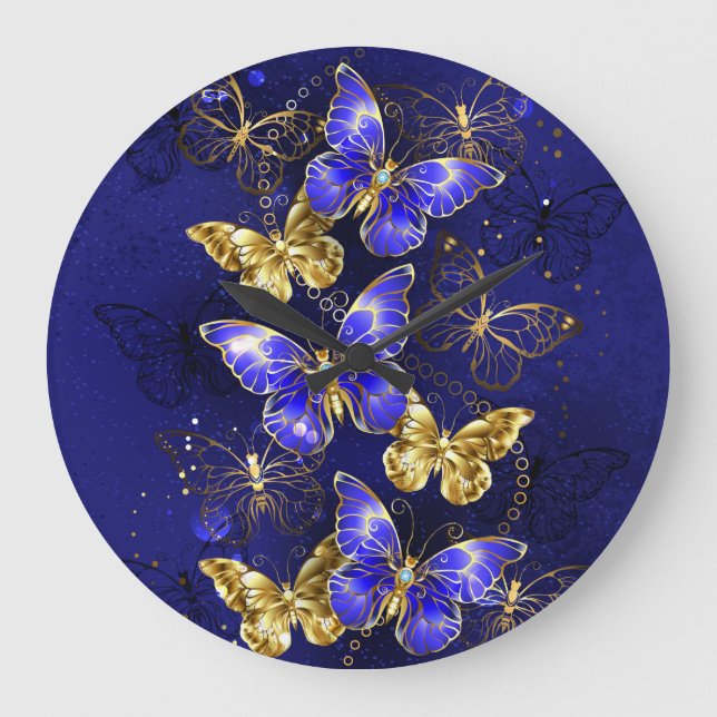 Reloj Redondo Grande Composición con mariposas de zafiro (Anverso)