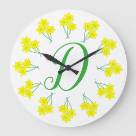 Reloj Redondo Grande Comprimido amarillo Daffodils Primavera Flores Bun