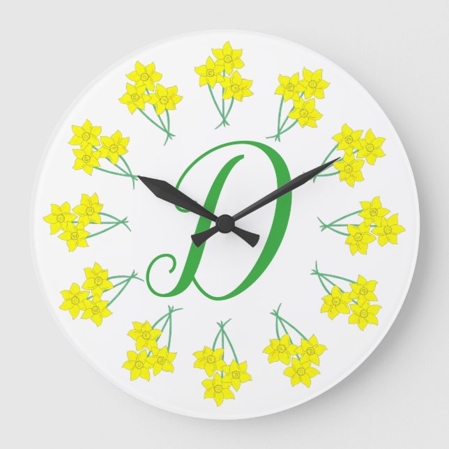 Reloj Redondo Grande Comprimido amarillo Daffodils Primavera Flores Bun (Anverso)