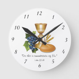 Reloj Redondo Grande Comunión cristiana Luke 22:19 Pan and Wine