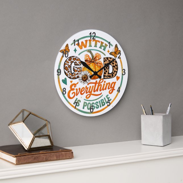 Reloj Redondo Grande Con Dios todo es posible (Oficina)