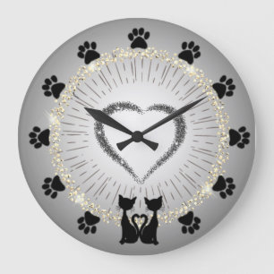 Reloj Redondo Grande con huellas y gatos