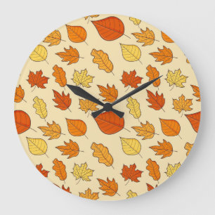Reloj Redondo Grande Concepto de hoja: Patrón de símbolos de otoño