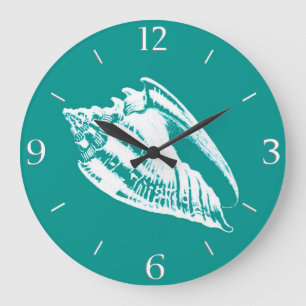 Reloj Redondo Grande Conch Shell - turquesa y blanco