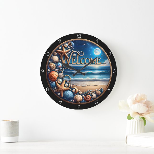 Reloj Redondo Grande Concha de Bienvenida Playa  (Hogar)