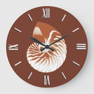 Reloj Redondo Grande concha de nautilo - marrón cacao y blanco